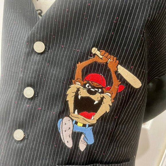 VINTAGE 1992 LOONEY TUNES TAZMANIA DEVIL 100%COTTON BLAZER VEST Sz S Cartoons - Picture 12 of 16